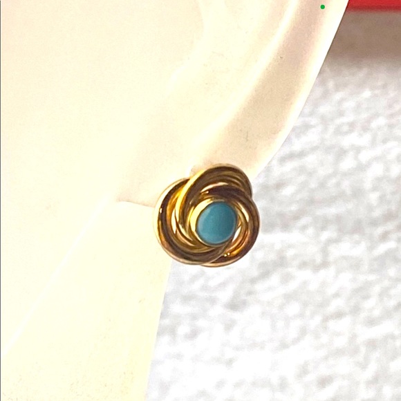 18k. Yellow turquoise earrings . Imported From Itaky - Picture 1 of 4